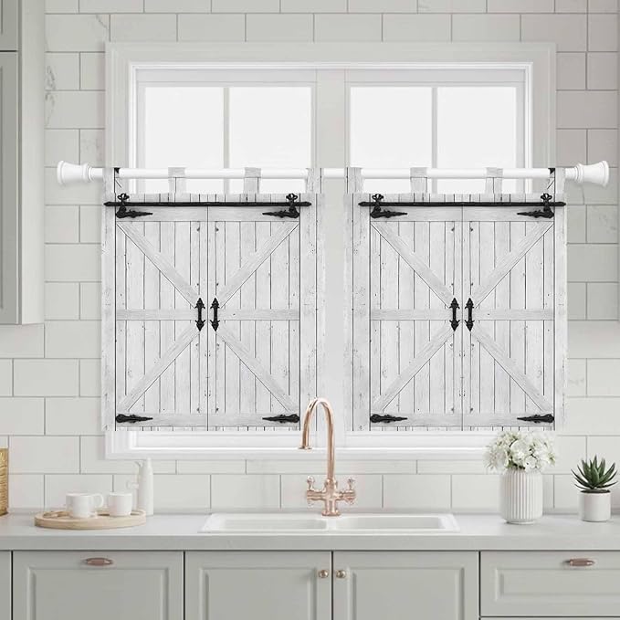 Farmhouse Wood Grain Kitchen Curtains 36 Inch Length, Small Window Curtains Tab - Image 3