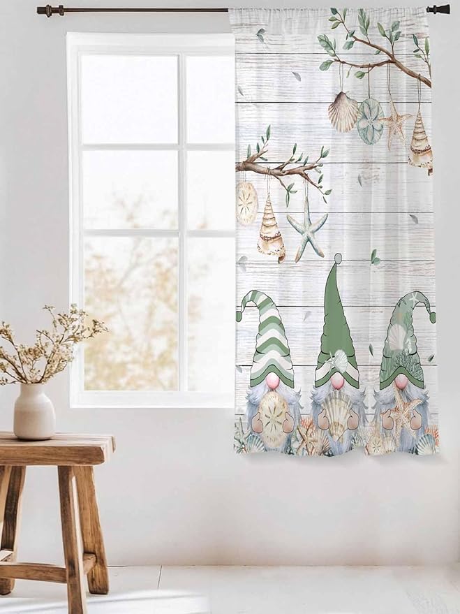 Sheer Curtains 72 Inches Long, Sage Green Gnomes Semi Sheer Curtains Light - Image 3