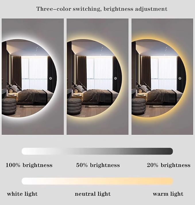 Semicircle Vanity Mirror with LED Lights, Dimmable LED Illuminated Bathroom - Image 5