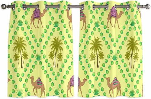 2 Panel Kitchen Cafe Curtains, Desert Sand Camels Sunlight Filtering Nature Air by Hokiten