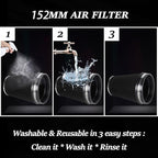 6" Inlet Cold Air Intake Filter Cone Replacement Performance Washable Clamp-On - Image 3