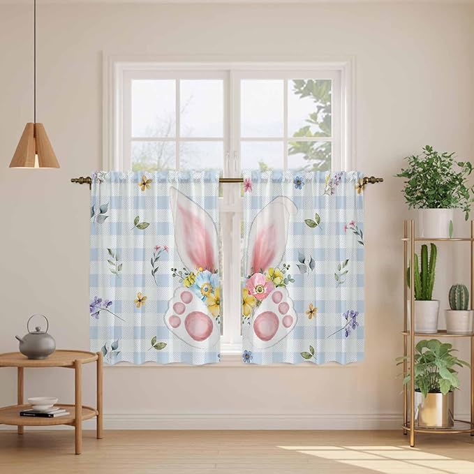 Easter Kitchen Curtains 45 Inch Long 2 Panel Set, Rod Pocket Window Treatment - Image 3