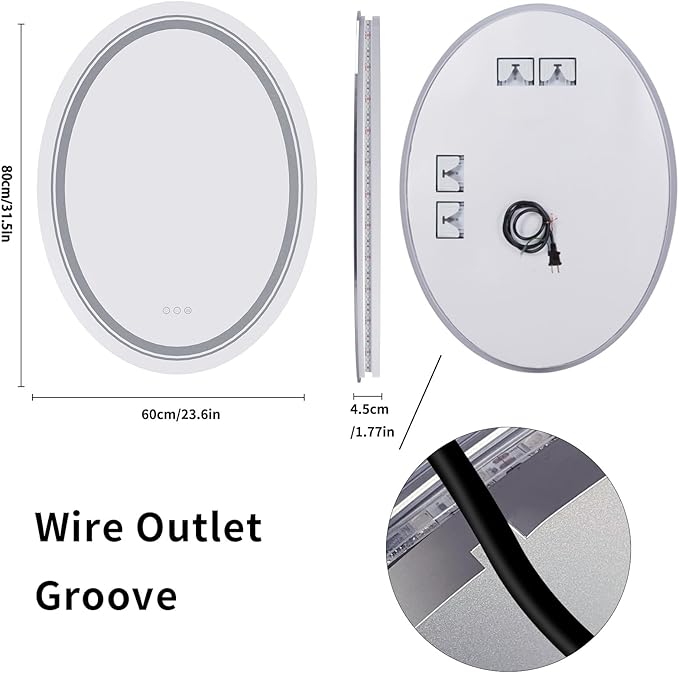 LUVODI Lighted LED Bathroom Mirror: 32”x24” Oval Wall Mounted Makeup Mirror - Image 8