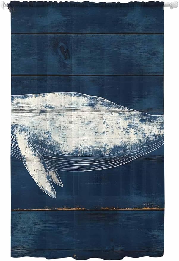 Sheer Curtains 108 Inches Long, Summer Whale Semi Sheer Curtains Light by Unknown