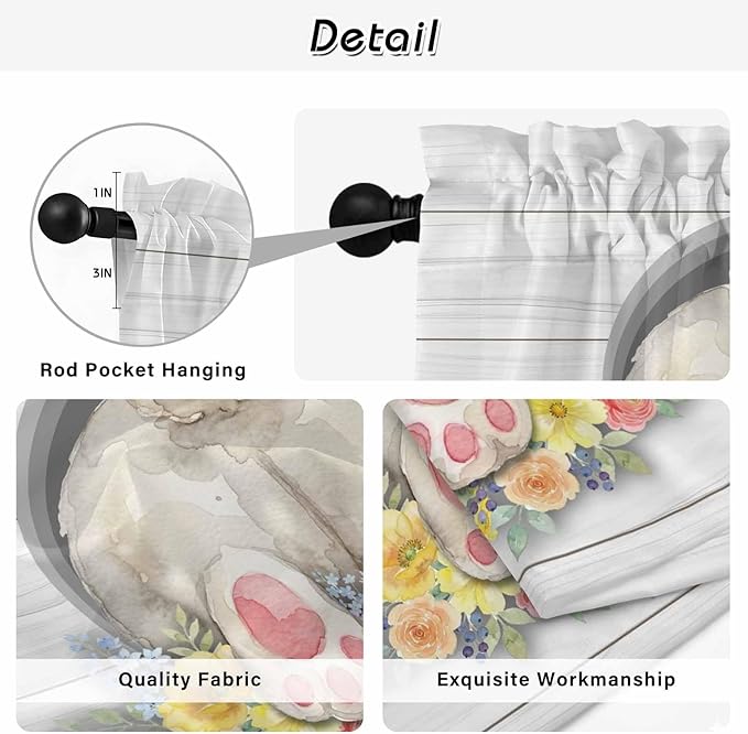 Easter Bunny Kitchen Curtains 45 Inch Long 2 Panel Set, Rod Pocket Window - Image 9