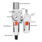 NANPU 1/2" NPT Auto-Drain Air Filter Regulator Lubricator Combo Water/Oil Trap - Image 2