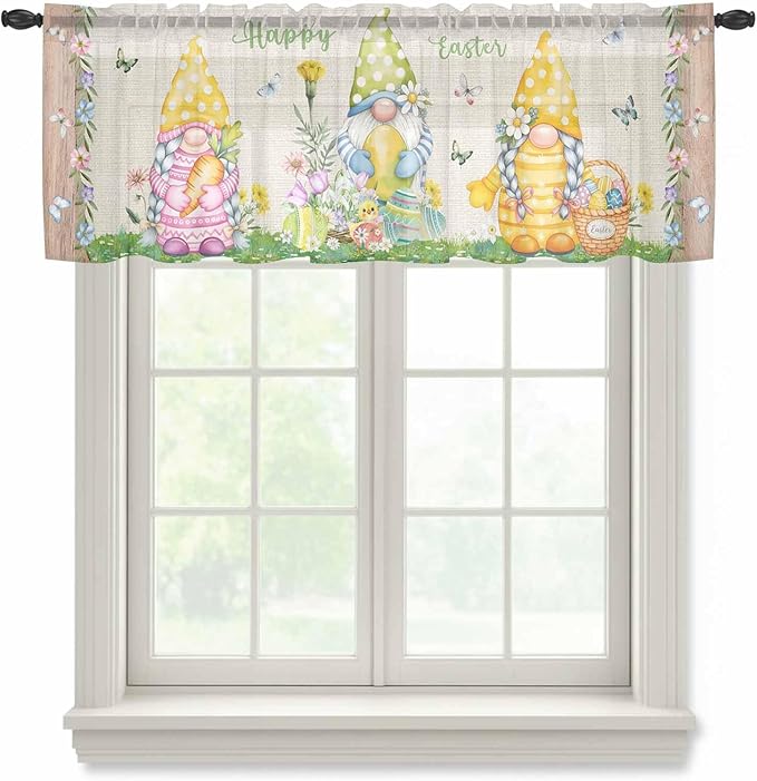 Easter Sheer Valances for Windows 42"x18", Light Filtering Kitchen Curtains by Unknown