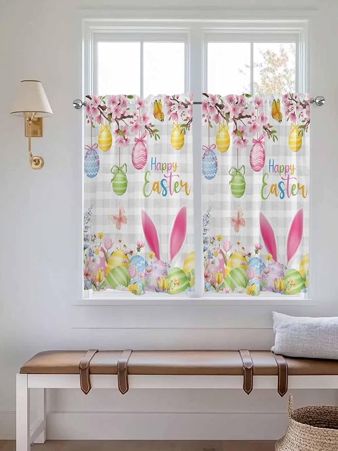 Happy Easter Kitchen Curtains 54 Inches length, Spring Watercolor Bunny Eggs - Image 4