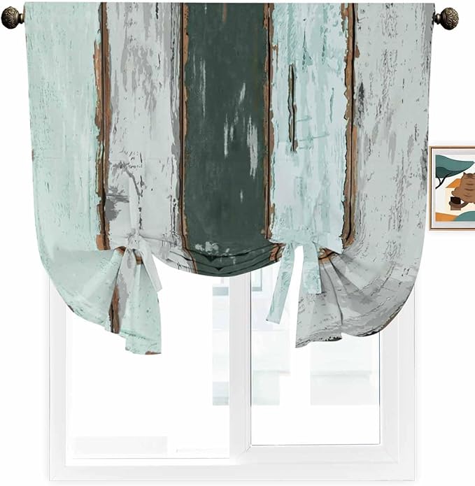 Tie Up Curtains for Windows, Vintage Wooden Retro Art Farmhouse Barns Tie Up - Image 2