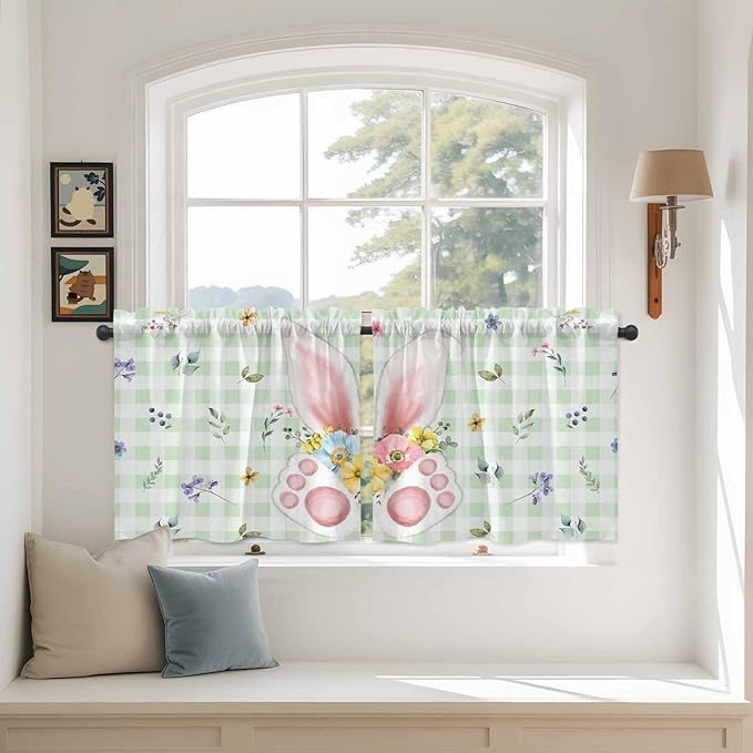 Easter Kitchen Tier Curtains 24 Inch Long 2 Panel Set, Rod Pocket Cafe Small by Unknown