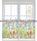 Easter Half Window Curtains 24 Inches Long, Spring Bunny Colorful Rabbit Eggs by Unknown