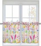 Happy Easter Half Window Curtain 36 Inches Long, Spring Bunny Colorful Eggs by Unknown