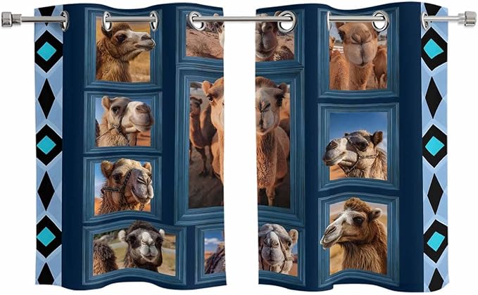 2 Panel Kitchen Cafe Curtains, Desert Camels Sunlight Filtering Nature Air by Hokiten