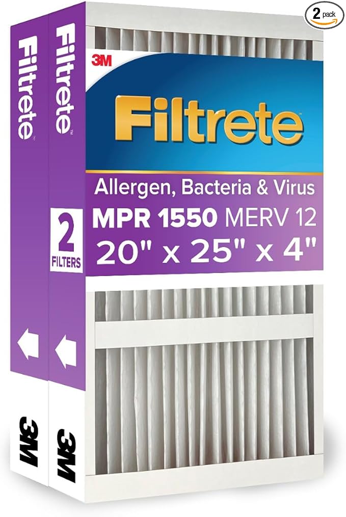 Filtrete 20x25x4 AC Furnace Air Filter, MPR 1550, MERV 12, Fits Honeywell & by Filtrete