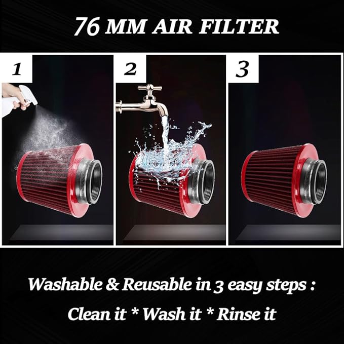 Red 3" 76mm Inlet Cone Replacement Dry Air Filter High Flow Car Performance - Image 9