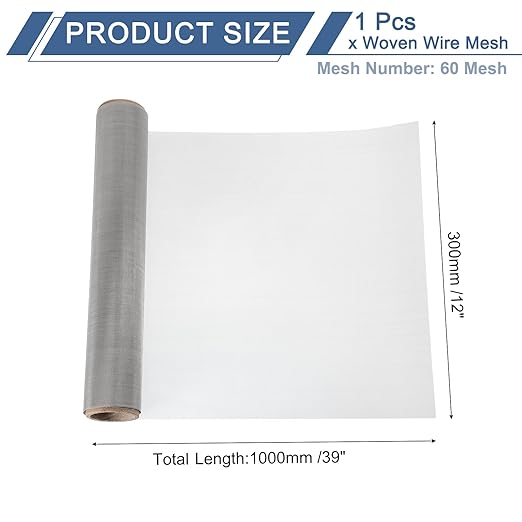 uxcell 60 Mesh 39" x 12" Woven Wire Mesh, 304 Stainless Steel Air Vent Filter - Image 2