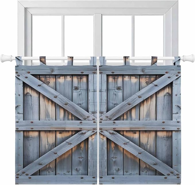 Farmhouse Wood Grain Kitchen Curtains 45 Inch Length, Short Cafe Window by Unknown