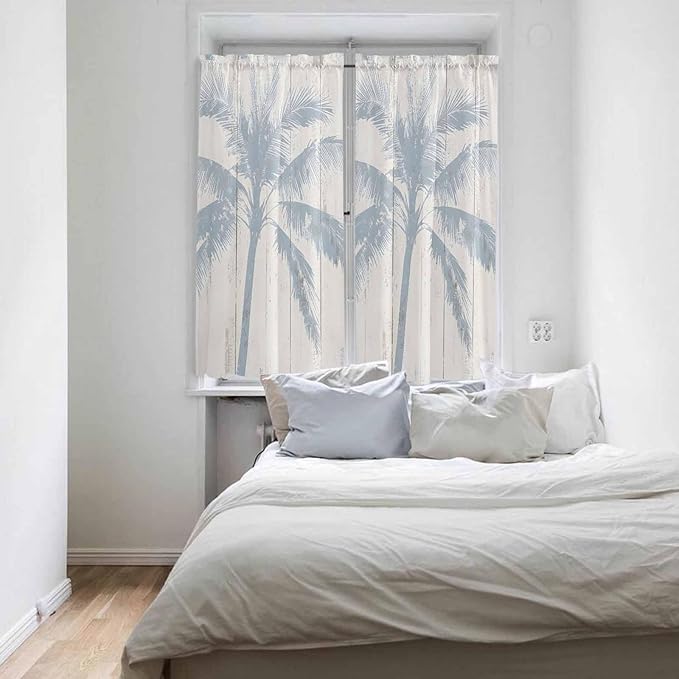 Summer Coconut Tree on Vintage Wood Grain Window Valance Curtains, Seaside - Image 4