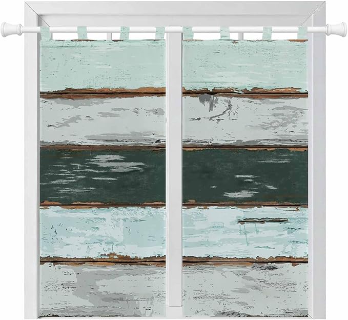 Blue Teal Bathroom Curtains 63 Inch Length, Window Curtains Tab Top, Vintage by Unknown