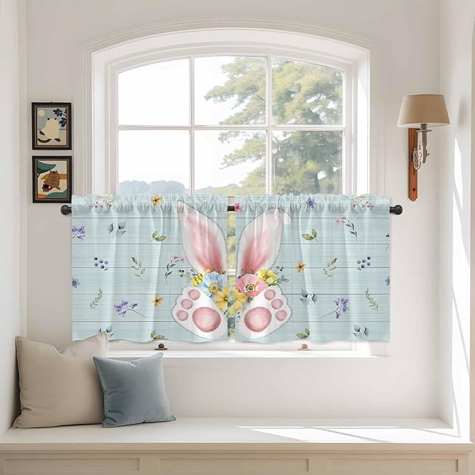 Easter Kitchen Tier Curtains 36 Inch Long 2 Panel Set, Rod Pocket Half Window by Unknown
