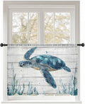 Sheer Curtains 45 Inch Length, Teal Green Ocean Turtle Semi Sheer Curtains by Unknown