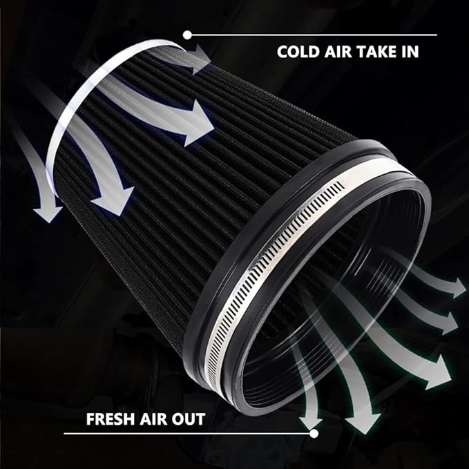 6" Inlet Cold Air Intake Filter Cone Replacement Performance Washable Clamp-On - Image 2