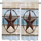 Vintage Western Star on Wood Grain Window Valance Curtains, Retro Wooden - Image 9