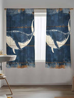 Sheer Curtains 63 Inch Length, Summer Whale Blue Semi Sheer Curtains Light - Image 5