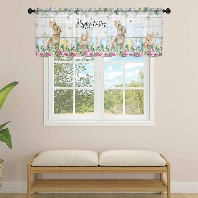 Easter Sheer Valances for Windows 60"x18", Light Filtering Kitchen Curtains - Image 4
