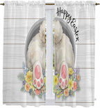 Easter Bunny Window Curtains 63 Inch Long 2 Panel Set, Rod Pocket Bedroom - Image 2