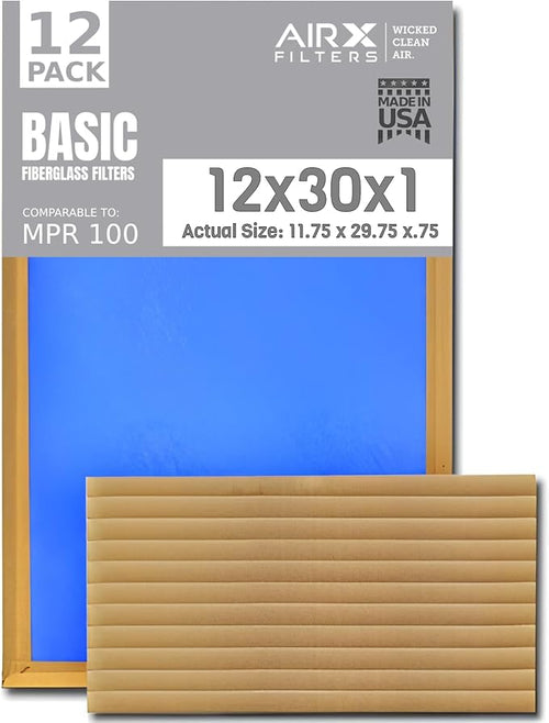 12x30x1 Air Filter Comparable to MPR 100 Basic Economy Furnace Filters by AIRXFILTERSWICKEDCLEANAIR