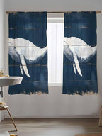 Sheer Curtains 63 Inch Length, Ocean Whale Blue Semi Sheer Curtains Light - Image 5