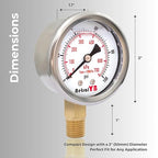 Glycerin-Filled Pressure Gauge, Brass Internal 2-Inch Gauge, Stainless Steel - Image 4