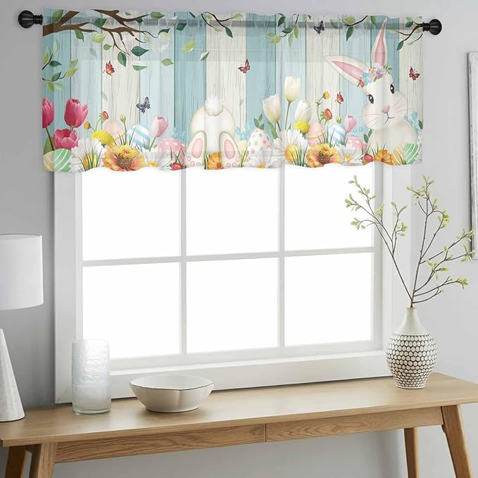 Easter Sheer Valances for Windows 42"x12", Light Filtering Kitchen Curtains - Image 2