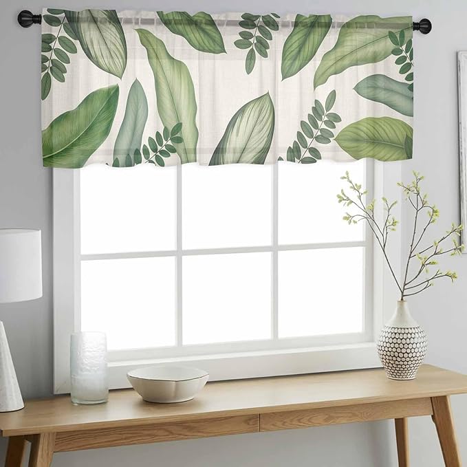 Summer Palm Leaf Sheer Valance Curtains - Image 3