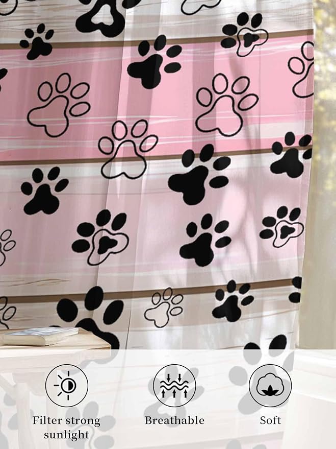 Sheer Curtains 96 Inches Long, Vintage Farmhouse Country Wooden Grain Privacy - Image 6
