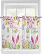 Happy Easter Kitchen Curtains 54 Inches length, Spring Watercolor Bunny Eggs by Unknown