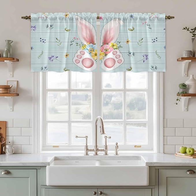 Easter Kitchen Tier Curtains 36 Inch Long 2 Panel Set, Rod Pocket Half Window - Image 3