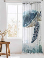 Sheer Curtains 96 Inches Long, Sea Turtle Teal Blue Semi Sheer Curtains Light - Image 3