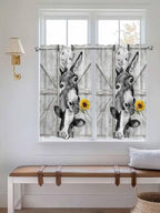 Grey Farmhouse Kitchen Curtains 45 Inches Length, Vintage Sunflowers Animals - Image 4