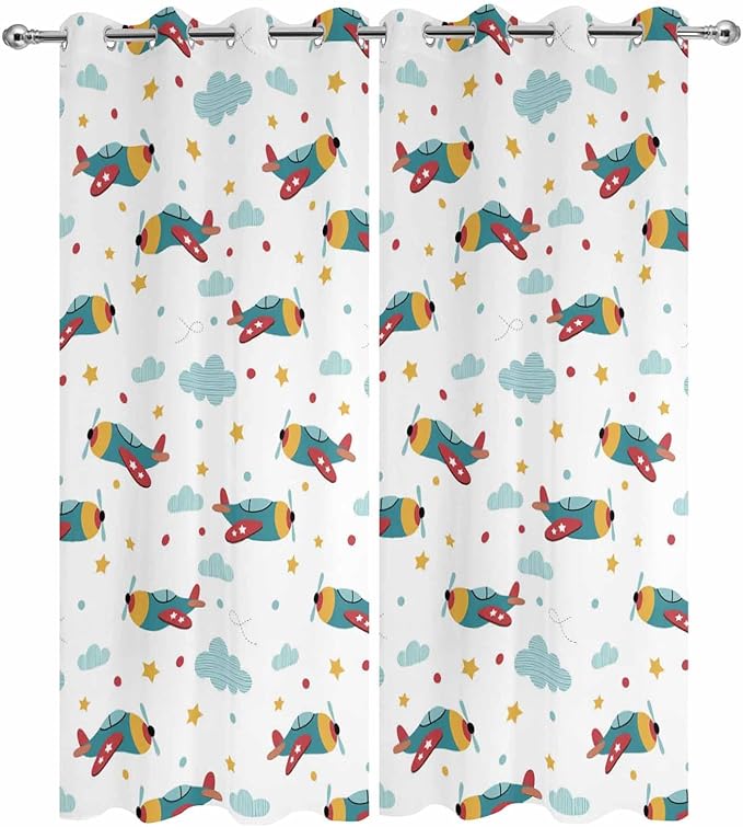 Turquoise Airplane Waterproof Outdoor Curtains - Image 2