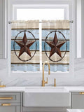Vintage Western Star on Wood Grain Window Valance Curtains, Retro Wooden by IDOWMAT
