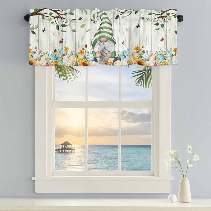 Easter Gnomes Curtain Valances for Windows, Kitchen Valance Window Treatment - Image 5