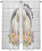 Easter Bunny Window Curtains 72 Inch Long 2 Panel Set, Rod Pocket Long Curtains - Image 2