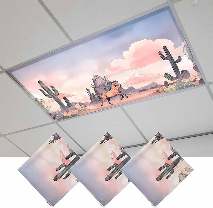 Fluorescent Light Covers for Drop Ceiling Watercolor Running Horse Cactus by Unknown