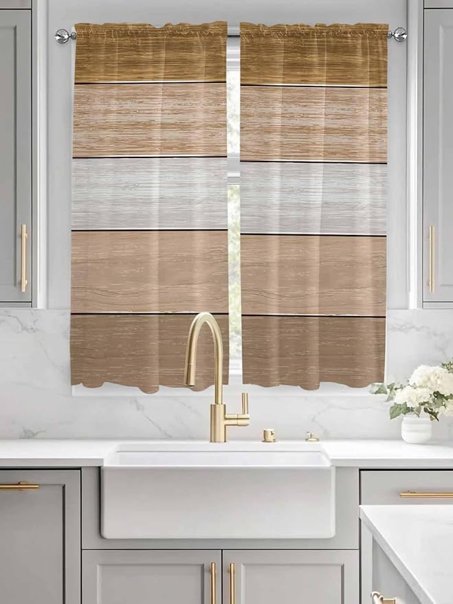 Retro Farm Wood Board Window Valance Curtains, 2 Panel - Image 3