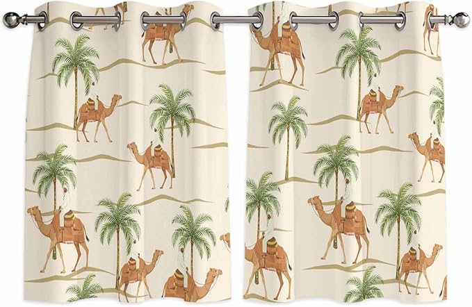 2 Panel Kitchen Cafe Curtains, Date Coconut Tree Sunlight Filtering Nature Air by Hokiten