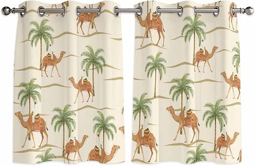 2 Panel Kitchen Cafe Curtains, Date Coconut Tree Sunlight Filtering Nature Air by Hokiten