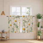 Spring Daisy Kitchen Curtains, Country Watercolor Flower Leaf Plant Light - Image 3