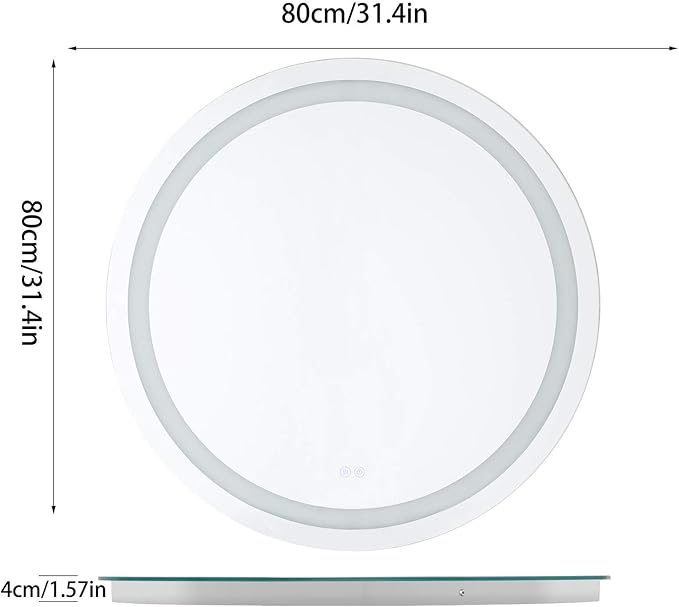 Illuminated Bathroom Mirror 800 x 800 MM Round LED Wall Mounted Vanity Mirror - Image 7